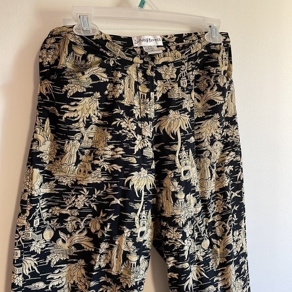 Chinoiserie Toile Pants Print Arts SM Tourist Sunday Brunch Black Statement Chic - Picture 2 of 12